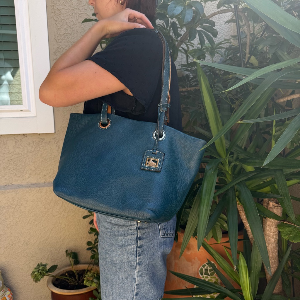 Vintage Teal Dooney & Bourke Pebbled Leather Tote Bag